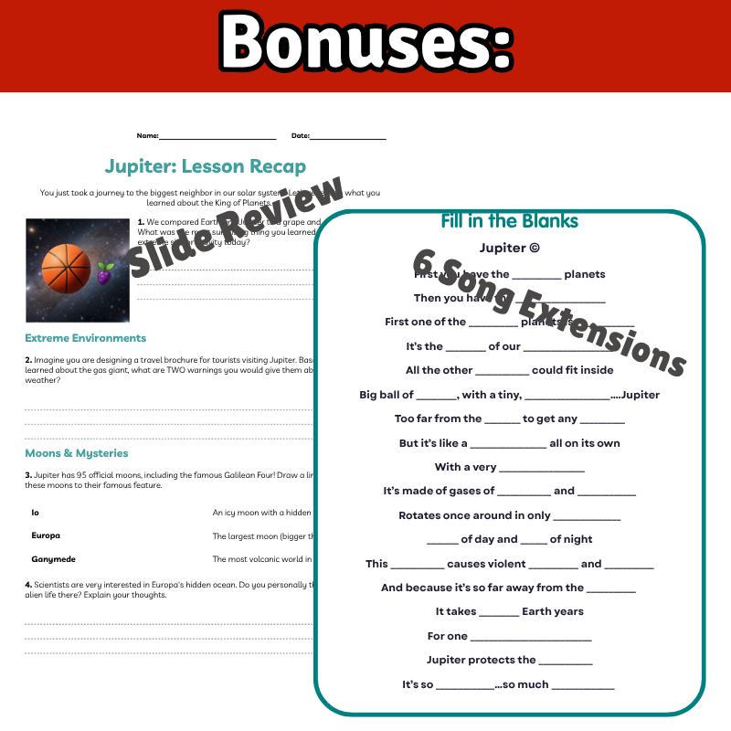 Jupiter Science SONG, VIDEO, & Bonus Slides, Worksheets
