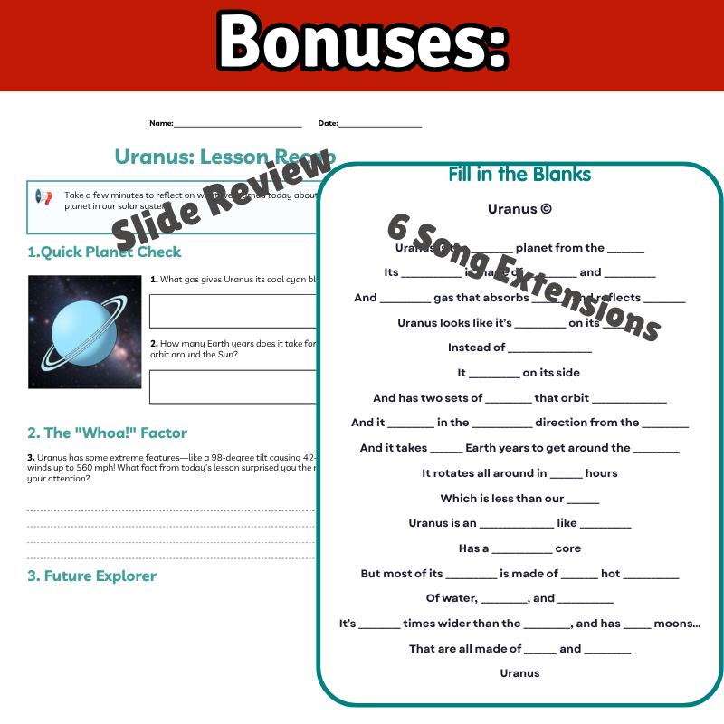 Uranus Science SONG, VIDEO, & Bonus Slides, Worksheets