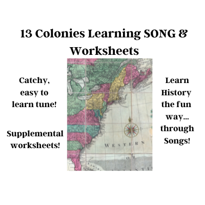 13 Colonies History Learning SONG & Worksheets