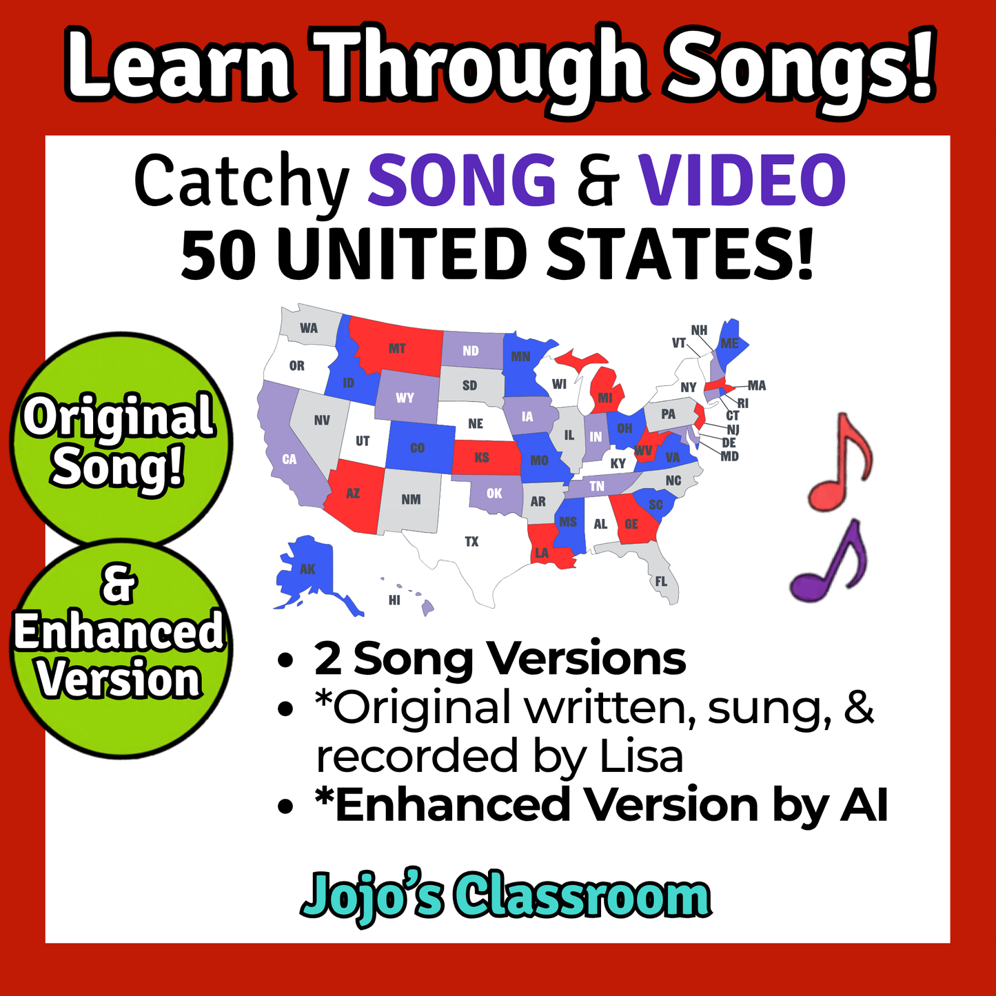 50 United States SONG, VIDEO, MAPS, & Bonus Slides/Activity Sheets