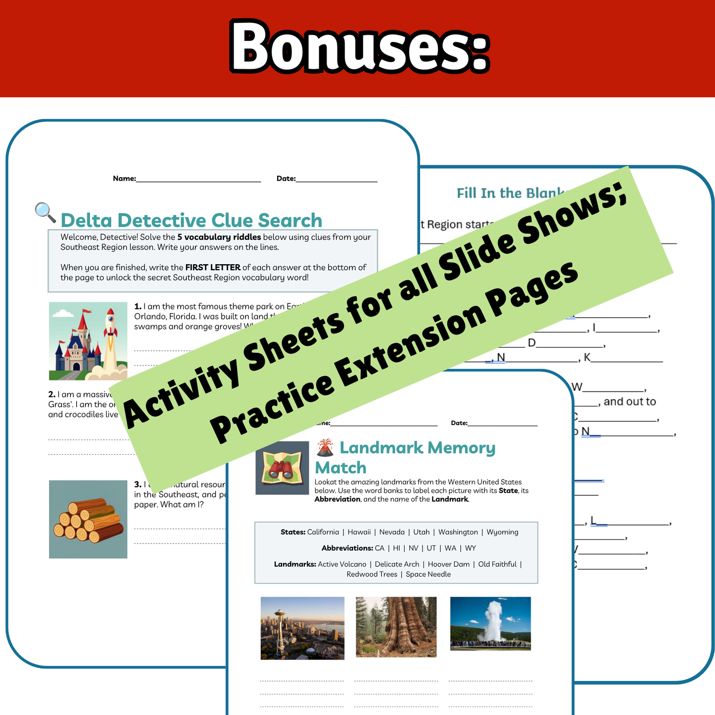50 United States SONG, VIDEO, MAPS, & Bonus Slides/Activity Sheets