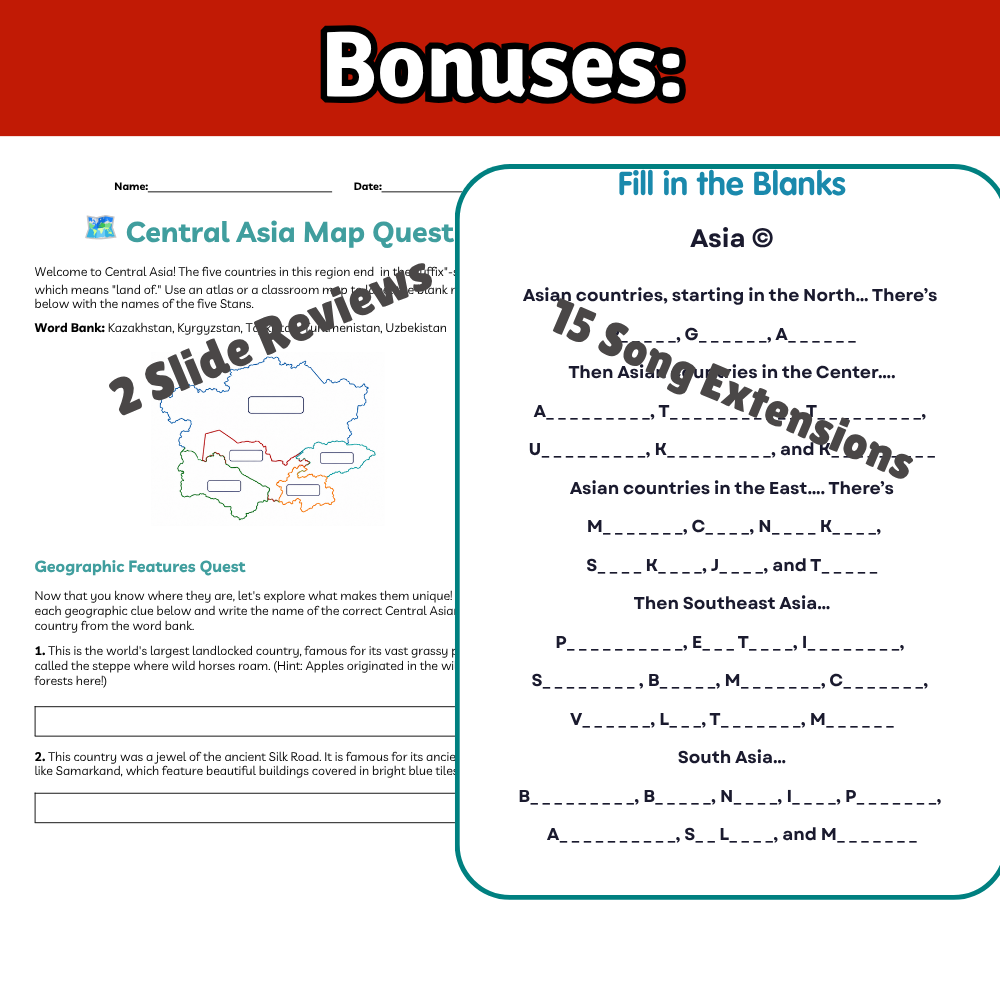 Asia Geography Memory SONG, VIDEO, Maps & Bonuses!