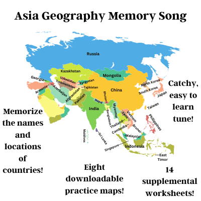 Asia Geography Memory SONG, Maps & Worksheets