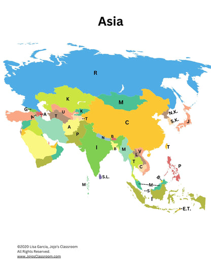 Asia Geography Memory SONG, VIDEO, Maps & Worksheets