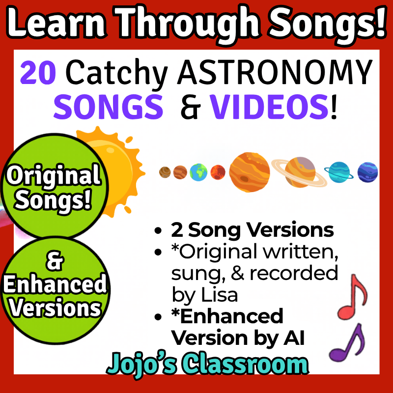 Astronomy Bundle Science SONGS, VIDEOS, & Bonus Slides, Worksheets