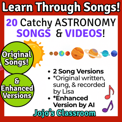 Astronomy Bundle Science SONGS, VIDEOS, & Bonus Slides, Worksheets