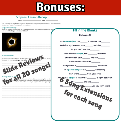 Astronomy Bundle Science SONGS, VIDEOS, & Bonus Slides, Worksheets