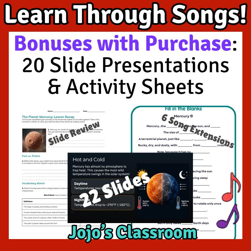 Astronomy Bundle Science SONGS, VIDEOS, & Bonus Slides, Worksheets