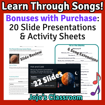 Astronomy Bundle Science SONGS, VIDEOS, & Bonus Slides, Worksheets