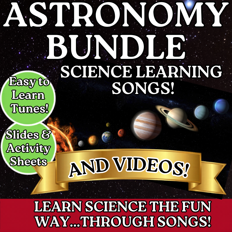 Astronomy Bundle Science SONGS, VIDEOS, & Bonus Slides, Worksheets