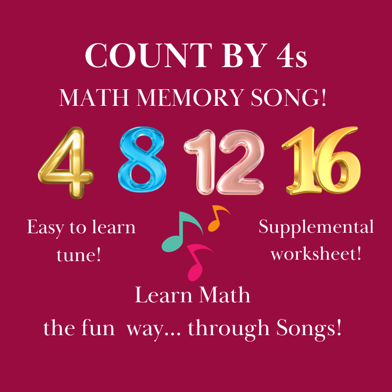 Count By 4s Math Memory SONG & Worksheet