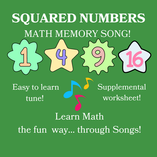 Squared Numbers Math Memory SONG & Worksheet