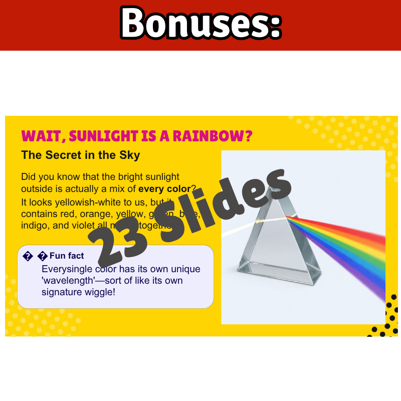 Color and Light Waves Science SONG, VIDEO, & Bonus Slides, Worksheets