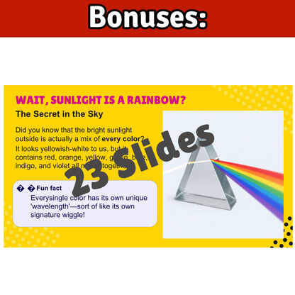 Color and Light Waves Science SONG, VIDEO, & Bonus Slides, Worksheets