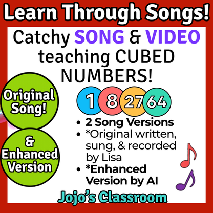 CUBED Numbers Math SONG, VIDEO, & Bonus Slides, Extension Sheets