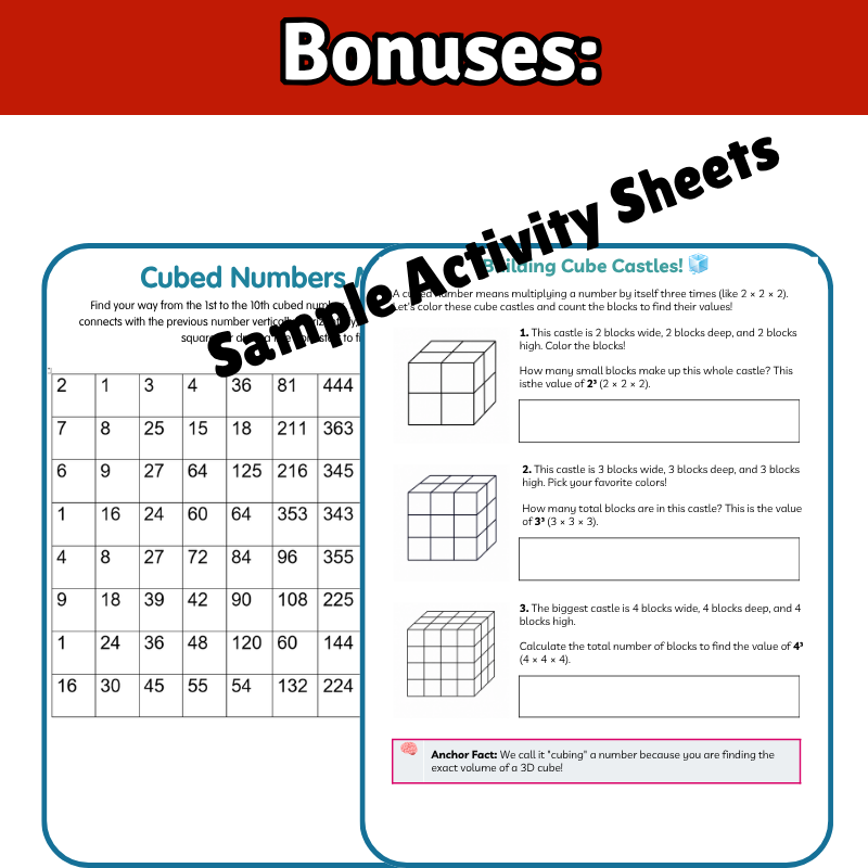 CUBED Numbers Math SONG, VIDEO, & Bonus Slides, Extension Sheets
