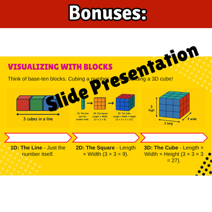 CUBED Numbers Math SONG, VIDEO, & Bonus Slides, Extension Sheets