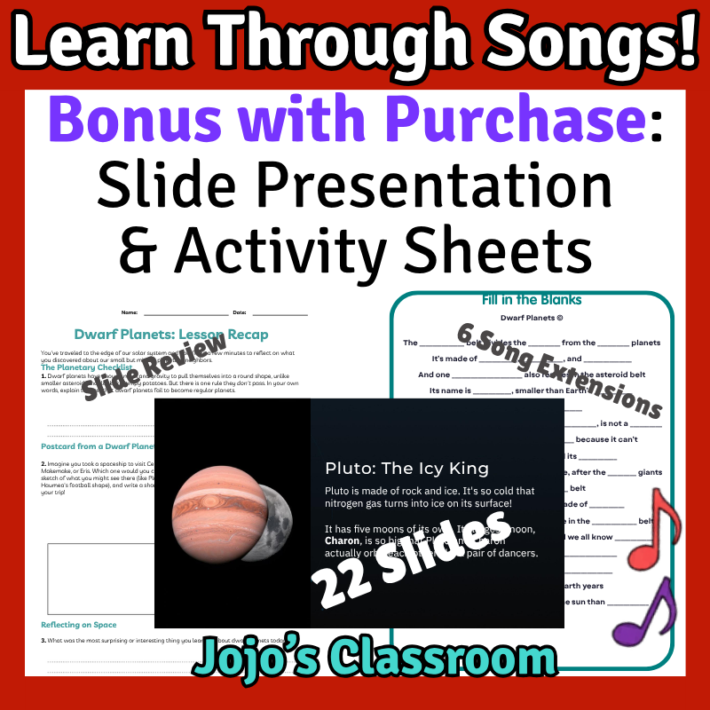 Dwarf Planets Science SONG, VIDEO, & Bonus Slides, Worksheets