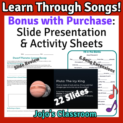 Dwarf Planets Science SONG, VIDEO, & Bonus Slides, Worksheets