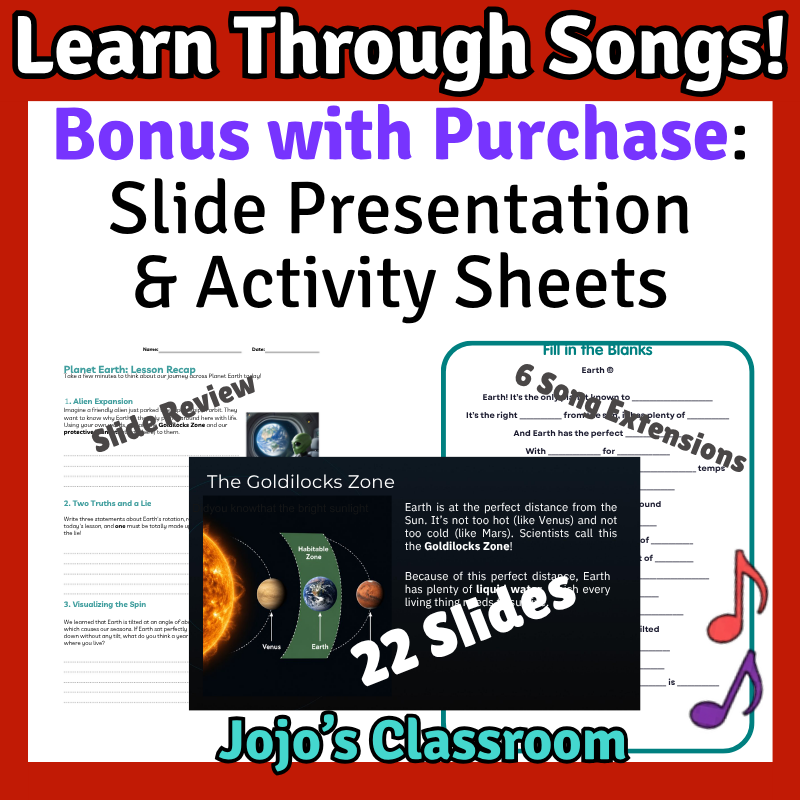 Planet Earth Science SONG, VIDEO, & Bonus Slides, Worksheets