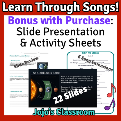 Planet Earth Science SONG, VIDEO, & Bonus Slides, Worksheets
