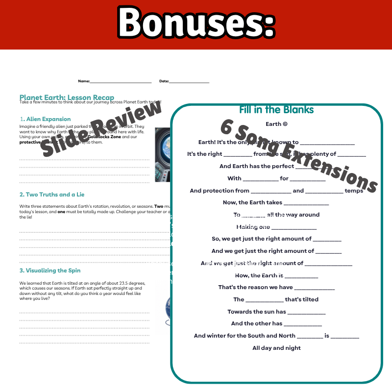 Planet Earth Science SONG, VIDEO, & Bonus Slides, Worksheets