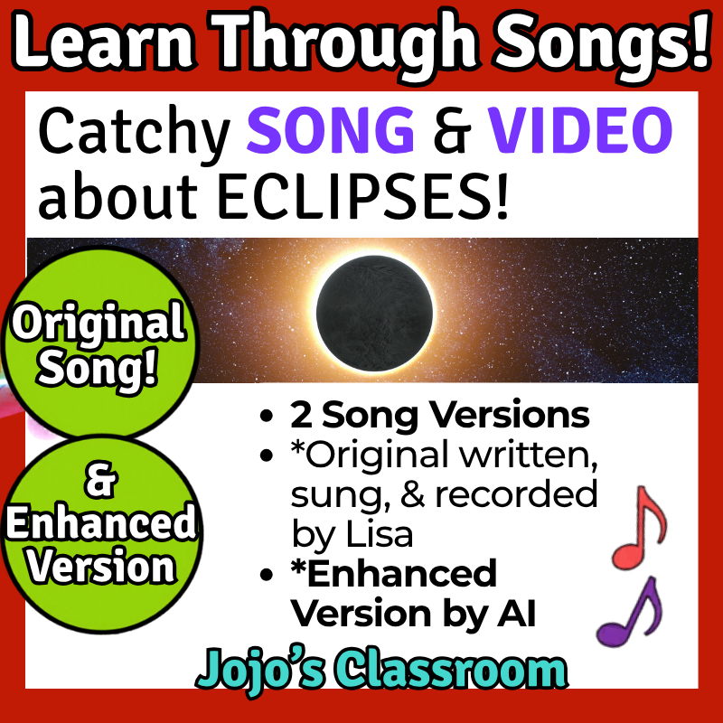 Eclipses Science SONG, VIDEO, & Bonus Slides, Worksheets