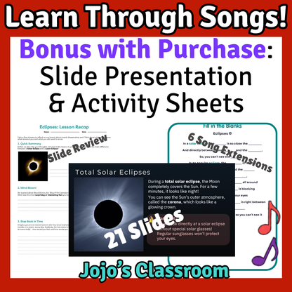 Eclipses Science SONG, VIDEO, & Bonus Slides, Worksheets