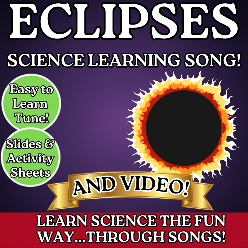Eclipses Science SONG, VIDEO, & Bonus Slides, Worksheets