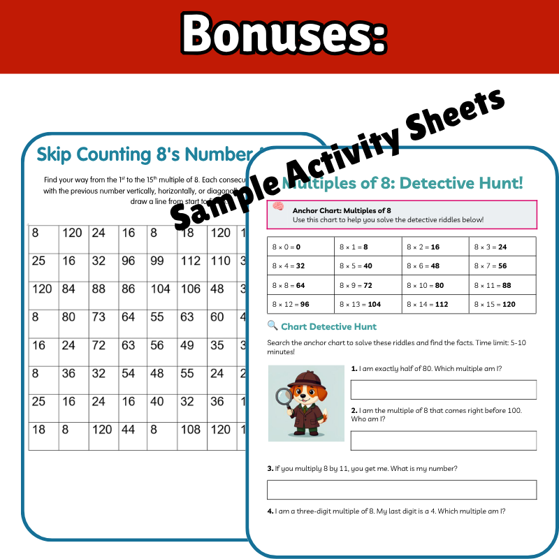 8’s Math SONG, VIDEO, & Bonus Slides, Extension Sheets