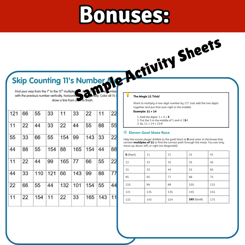 11’s Math SONG, VIDEO, & Bonus Slides, Extension Sheets