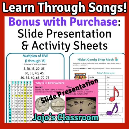 5’s Math SONG, VIDEO, & Bonus Slides, Extension Sheets