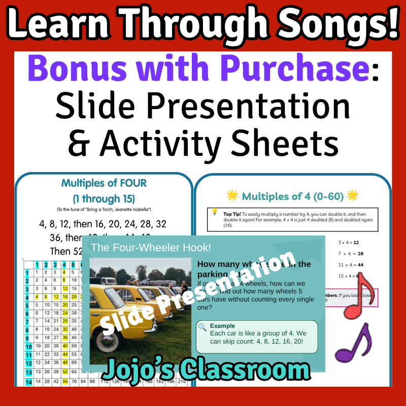 4’s Math SONG, VIDEO, & Bonus Slides, Extension Sheets