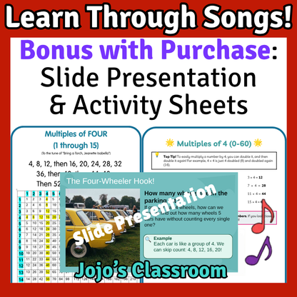 4’s Math SONG, VIDEO, & Bonus Slides, Extension Sheets