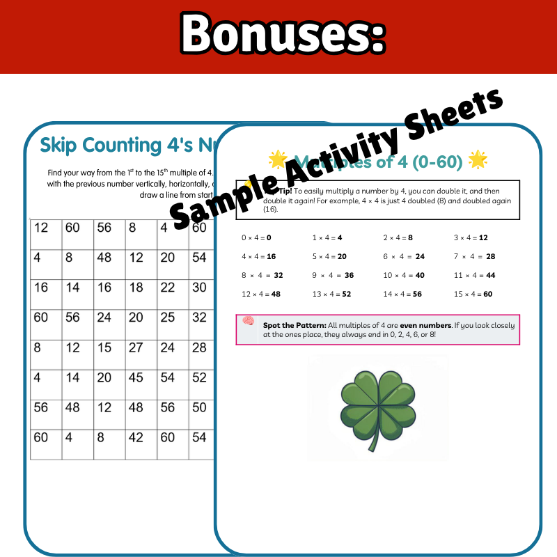 4’s Math SONG, VIDEO, & Bonus Slides, Extension Sheets