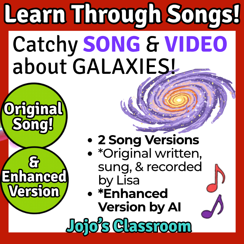 Galaxies Science SONG, VIDEO, & Bonus Slides, Worksheets