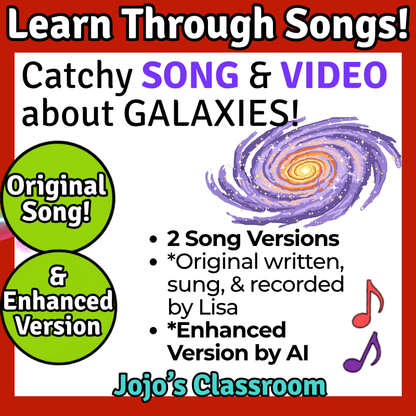 Galaxies Science SONG, VIDEO, & Bonus Slides, Worksheets