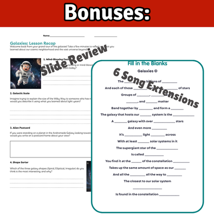 Galaxies Science SONG, VIDEO, & Bonus Slides, Worksheets