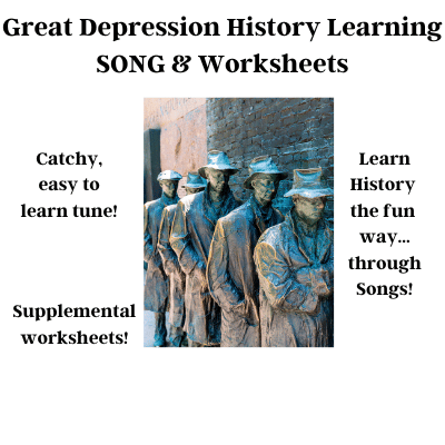 The Great Depression History Learning SONG & Worksheets