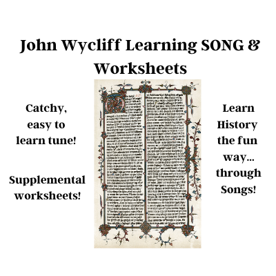 John Wycliff History Learning SONG & Worksheets