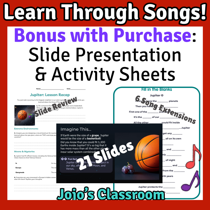 Jupiter Science SONG, VIDEO, & Bonus Slides, Worksheets
