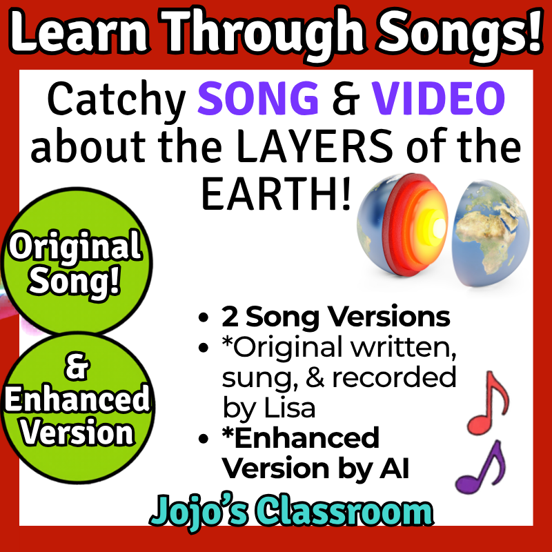 Layers of EARTH Science SONG, VIDEO, & Bonus Slides, Worksheets