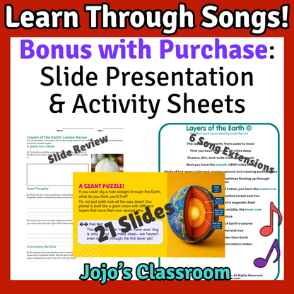 Layers of EARTH Science SONG, VIDEO, & Bonus Slides, Worksheets
