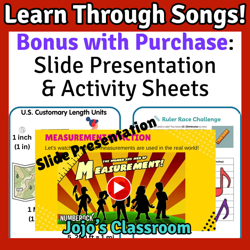 LINEAR MEASUREMENT Math SONG, VIDEO, & Bonus Slides, Extension Sheets