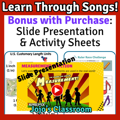 LINEAR MEASUREMENT Math SONG, VIDEO, & Bonus Slides, Extension Sheets