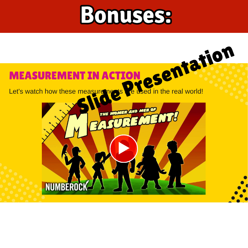 LINEAR MEASUREMENT Math SONG, VIDEO, & Bonus Slides, Extension Sheets