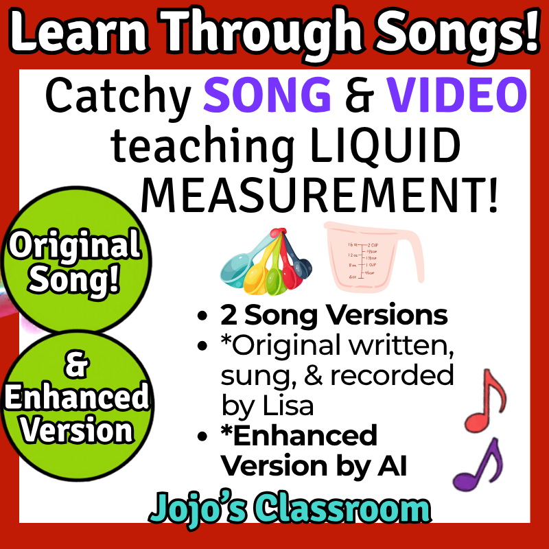 LIQUID MEASUREMENT Math SONG, VIDEO, & Bonus Slides, Extension Sheets
