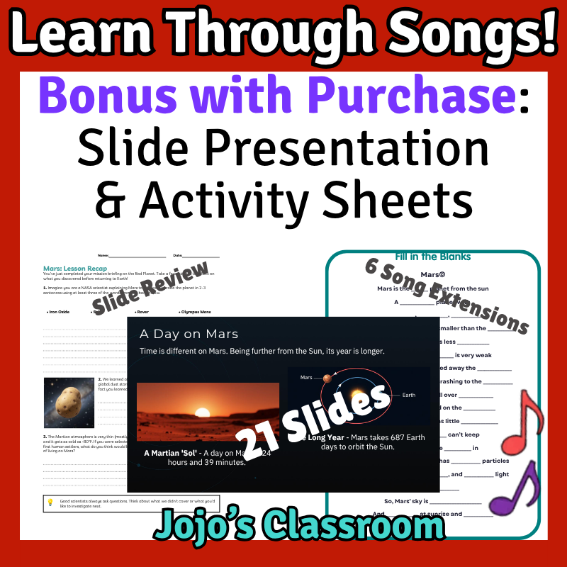 Mars Science SONG, VIDEO, & Bonus Slides, Worksheets