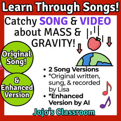 Mass & Gravity Science SONG, VIDEO, & Bonus Slides, Worksheets