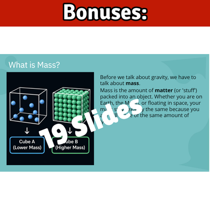 Mass & Gravity Science SONG, VIDEO, & Bonus Slides, Worksheets